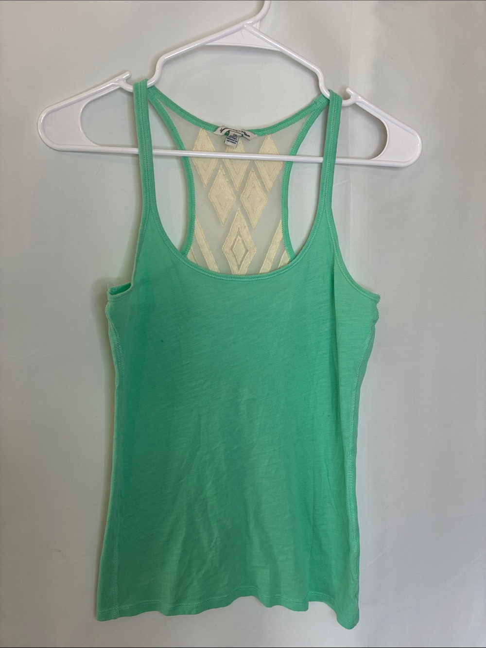 American Eagle Outfitters Mint Green Racerback Tank with Crochet Diamond Back